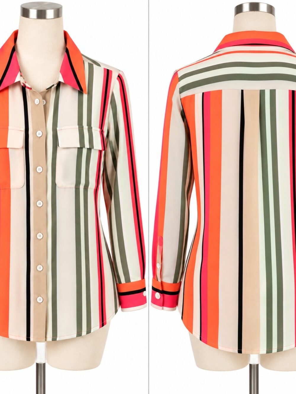 Striped Button-Front Blouse in Multi-Color - Picture 3 of 8